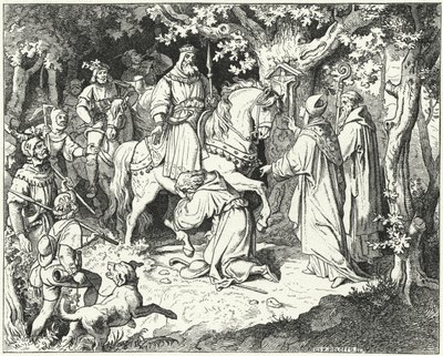 Liudolf, Duque de Suabia, pidiendo perdón a su padre, Otón I de Alemania, por rebelarse contra él, 954 de Ludwig Adrian Richter